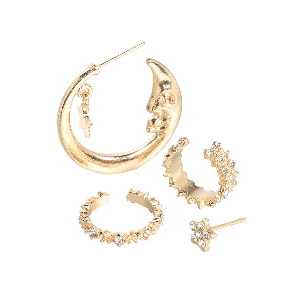 Geometrische oorstekers maan diamant ster bloem, stijlvolle oorbellen voor dames, perfect voor een elegante look, ideaal als cadeau voor speciale gelegenheden.
