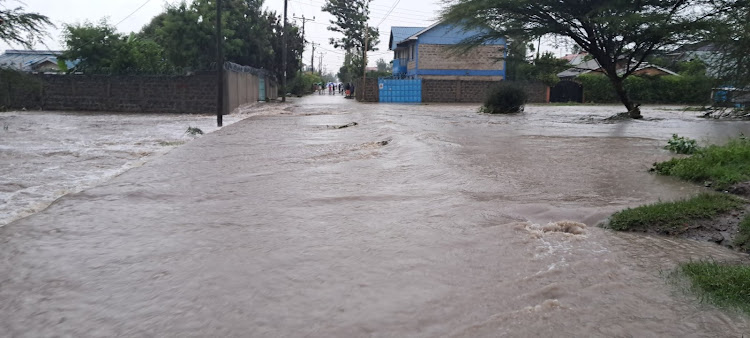 Kitengela Balozi Road flooded following heavy rains on May 1, 2024.