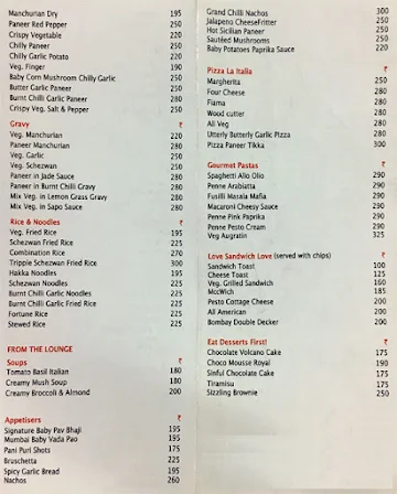 SR Restaurant and Lounge menu 