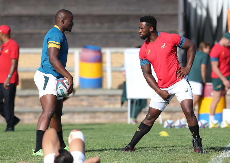 A file photo of Oupa Mahoje and Siya Kolisi during the Springboks training camp and media briefing at Stellenbosch Academy of Sport.