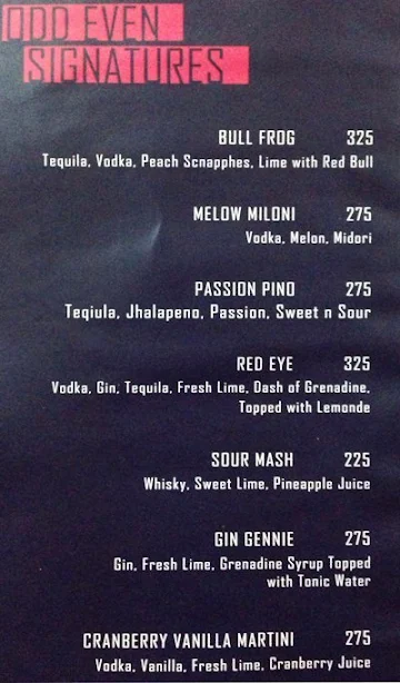 Odd Even - Club and Lounge menu 