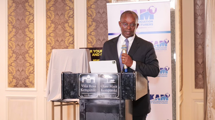 Kenya Forest Service Board chairman Peter Kinyua during the launch of KAM strategy to sustainably expand forestry businesses in the country on Monday at Hotel Kempinski on November 29