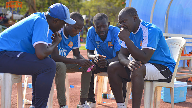 Nairobi City Stars technical bench comparing notes during a past game