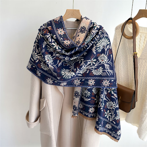 Title 1, Cashmere-like Flower Scarf Warm Shawl
