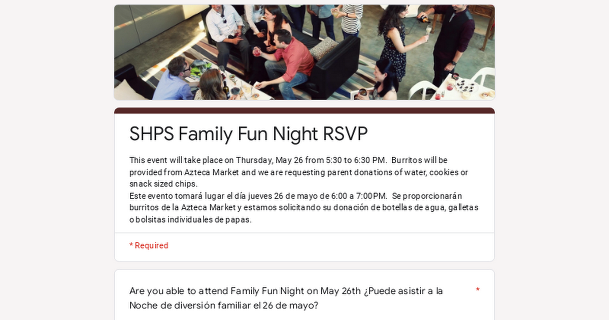 SHPS Family Fun Night RSVP