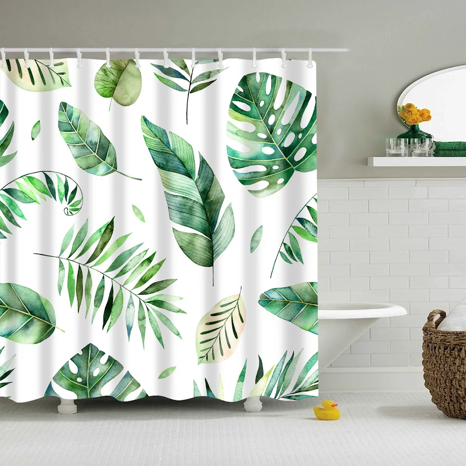 Duschvorhang Digitaldruck Bananenblätter Nordischer Stil, verwandeln Sie Ihr Badezimmer mit natürlichem Design und moderner Ästhetik.