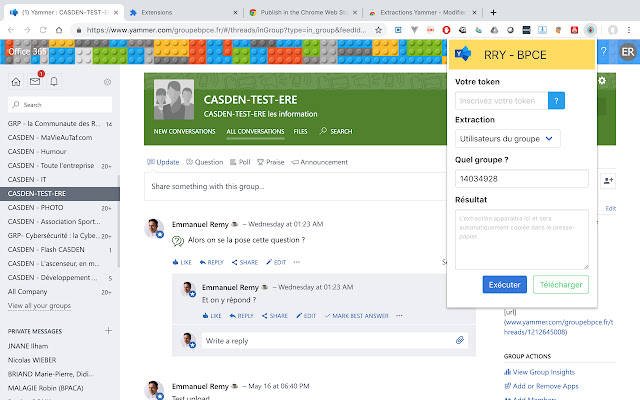 Extractions Yammer chrome extension