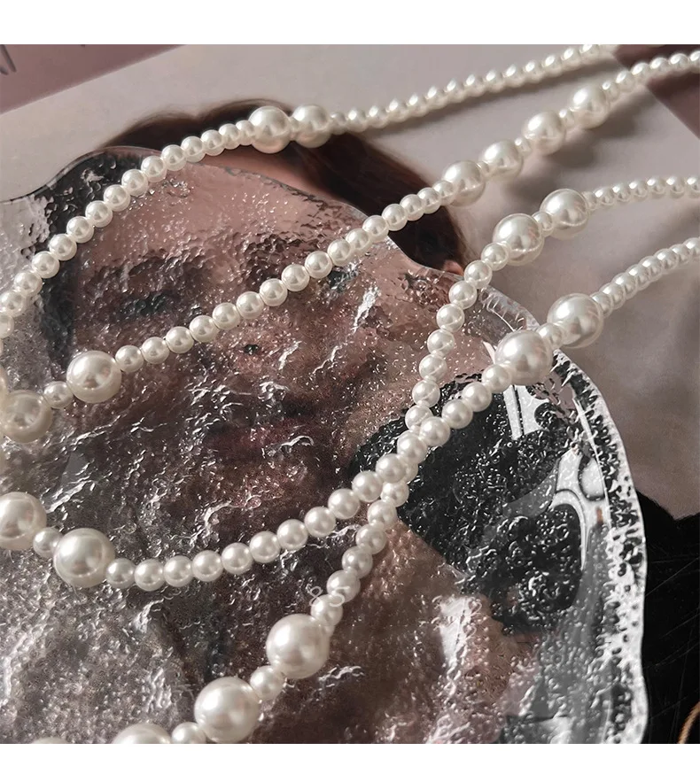 Franse retro lange parelketting met meerdere lagen, een elegant accessoire dat uw stijl verbetert met verfijning en tijdloze charme.
