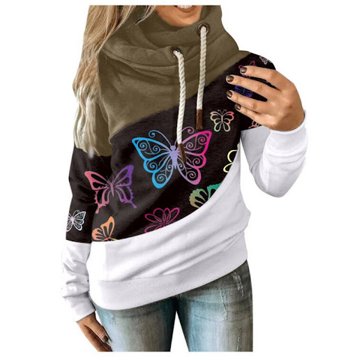 Title 2, Butterfly print hooded scarf collar fashion swe...