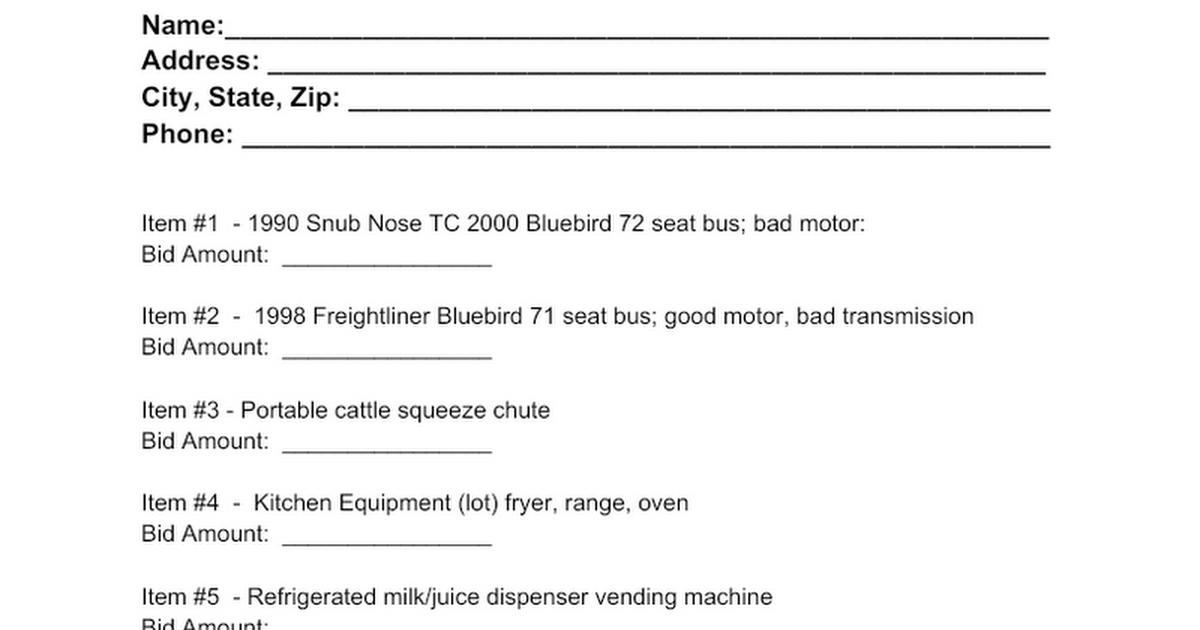 October 2020 Item Disperal Bid