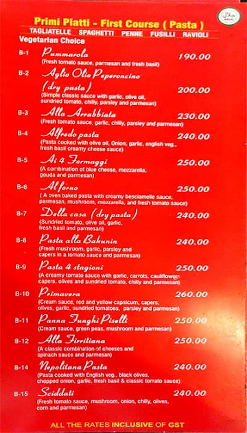 Scirocco- The Pizzeria menu 