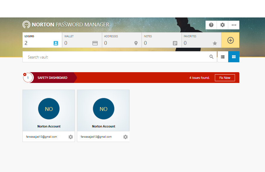 Norton Password Manager Interface