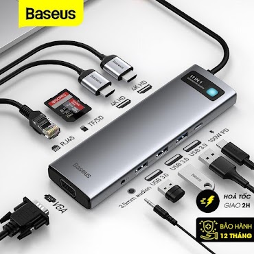 Hub Chuyển Đa Năng Baseus Metal Gleam Series Multifunctional Docking Station ( Type - C To Hdmi/ Usb3.0/ Lan / Sd Card)