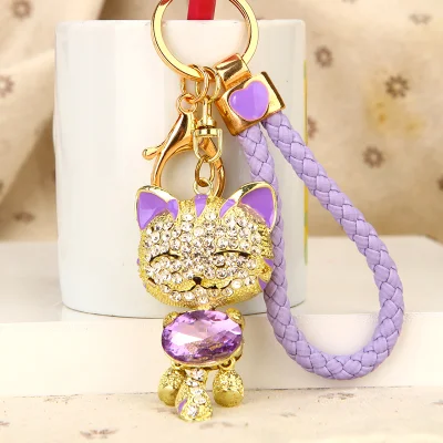 Rhinestone Crystal Lucky Cat Car Keychain Female Korea Cute Creative Bag Pendant Key Chain