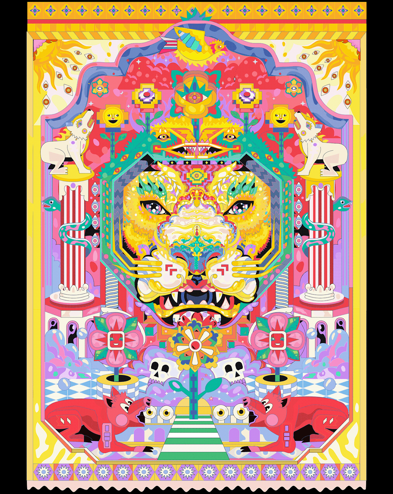 animals Digital Art  edition GigPoster poster print psychedelic scarf Totem vector