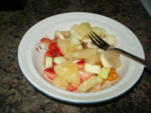 My nine year old son Isaiah's fruit salad recipe that he made up.