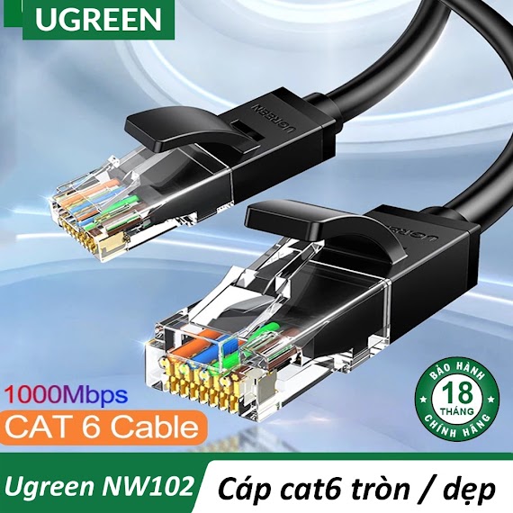 Cáp Mạng Cat6 Bấm Sẵn Hai Đầu Dây Dẹp / Tròn Utp 1000Mbps Cao Cấp Ugreen Nw102 Chính Hãng