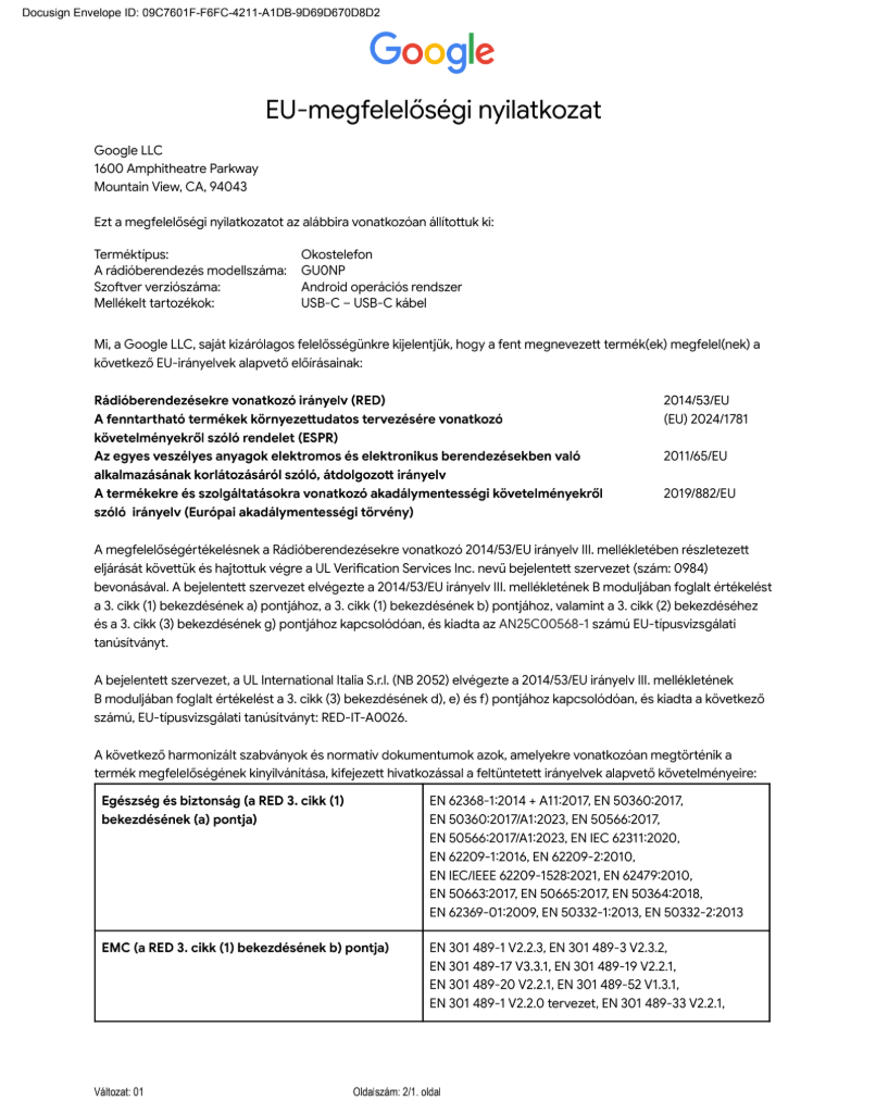 EU Declaration of Conformity page 1