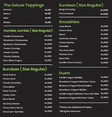 70s Frogurt Hood menu 