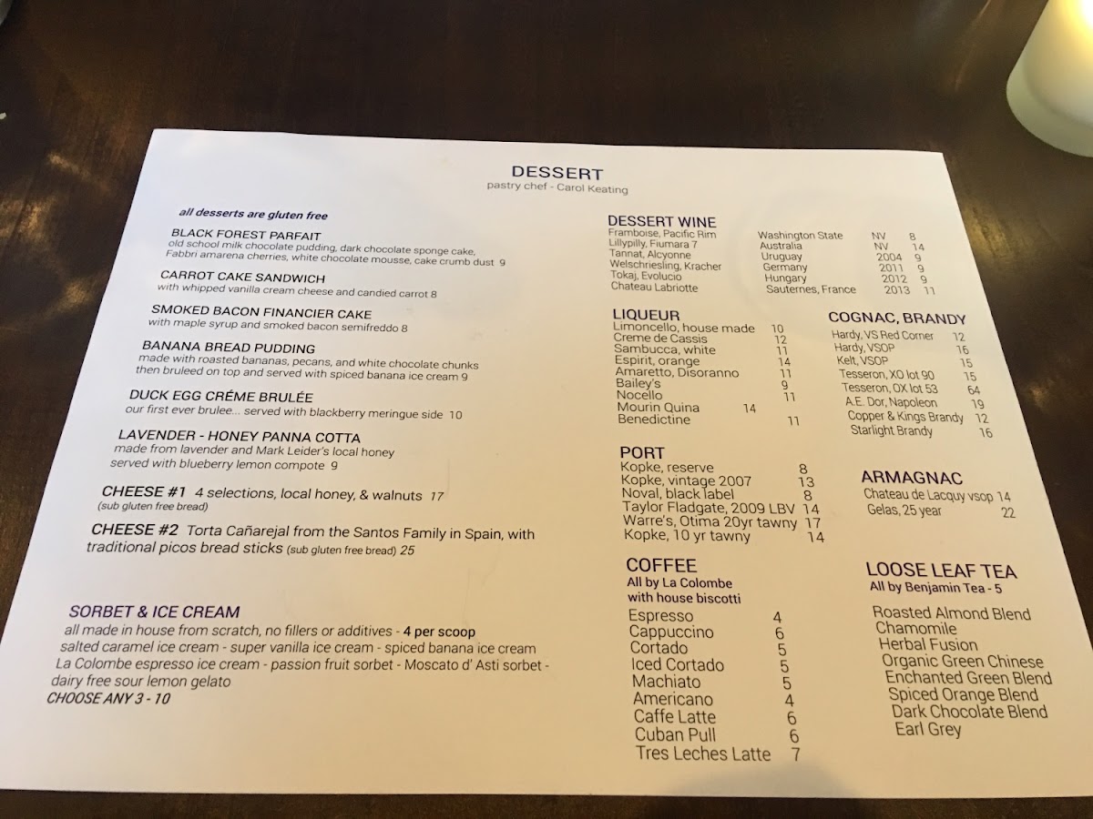 Inovasi Restaurant gluten-free menu