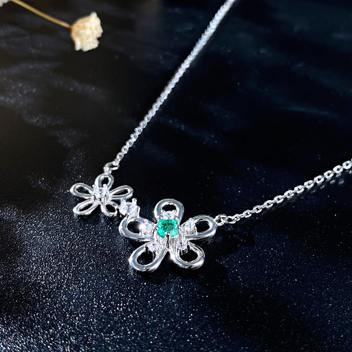 Title 6, Flower shaped S925 silver necklace for girls, a...