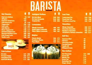 Barista Coffee menu 