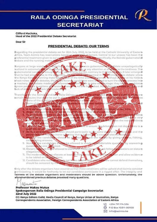Fake letter allegedly authored by Prof Makau Mutua. IMAGE: COURTESY