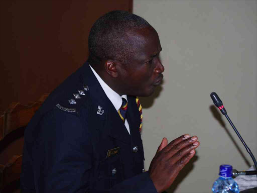 Police officer Patrick Thairu, who is in charge of driving tests in Gilgil, during his vetting in Nakuru, August 23, 2016. /BEN NDONGA