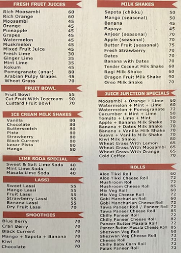 Juice Junction menu 