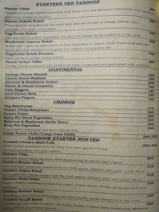 Rajratna Executive menu 