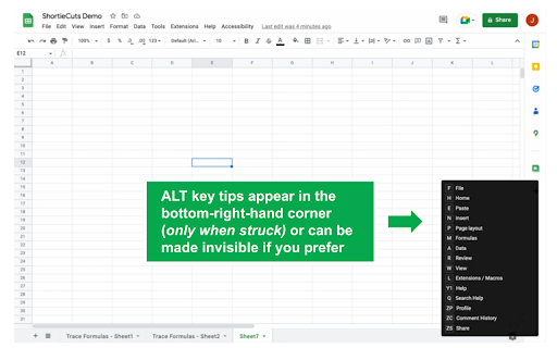 Google Sheets ALT Keys and Trace Formulas