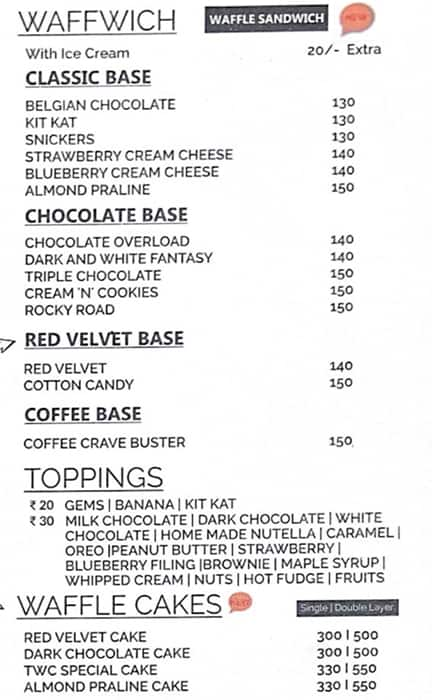 The Waffle Studio menu 