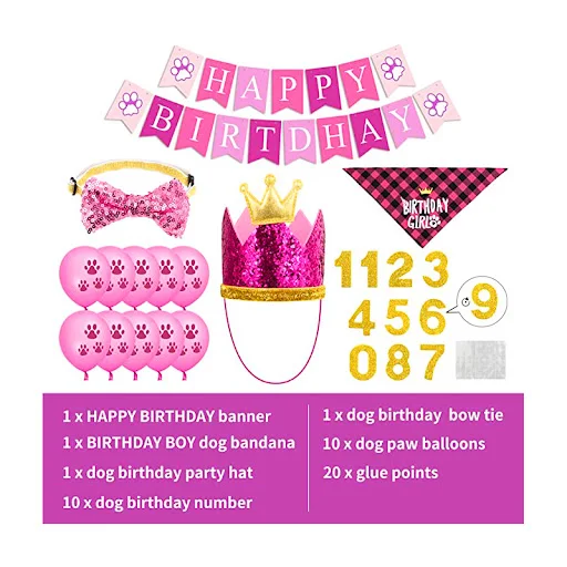 Dog Birthday Party Supplies Dog Birthday Bandana Girls Cute Dog Birthday Party Numbers Hats Bow Claw Balloons Dog Birthd