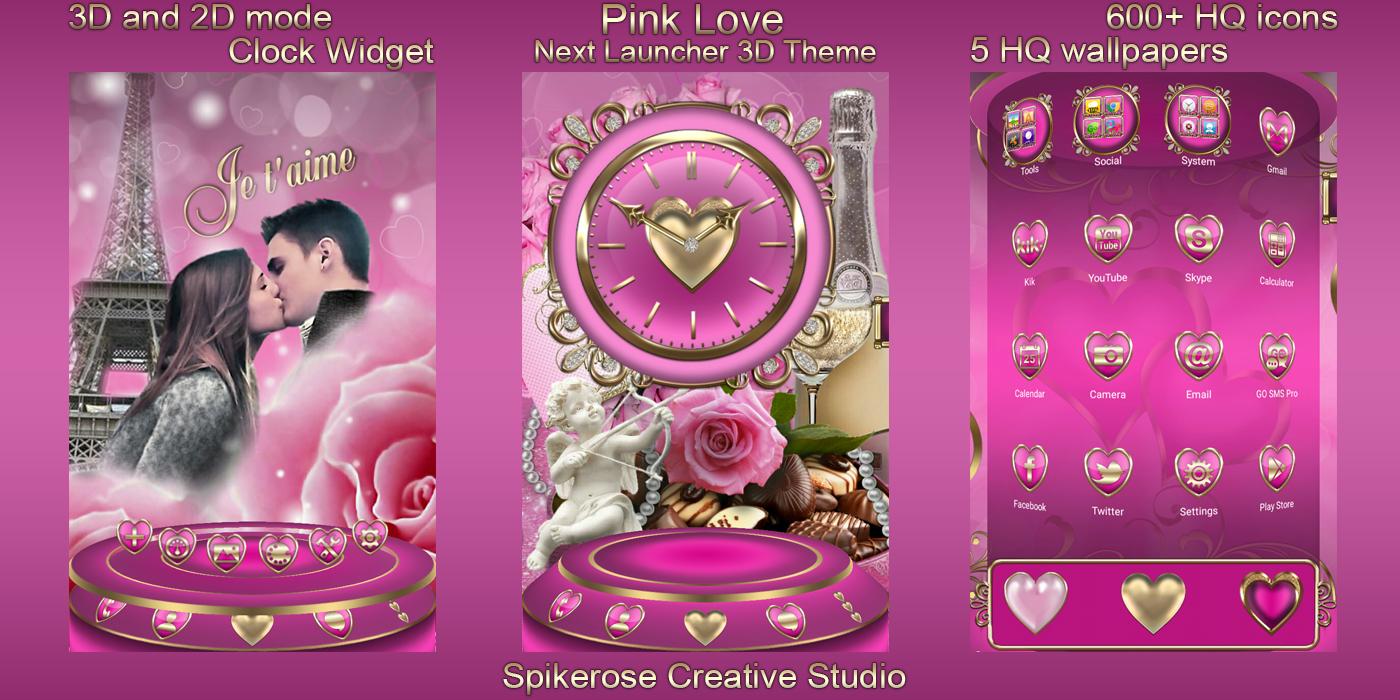 Pink Love 3D Next Launcher Theme Apl Android Di Google Play