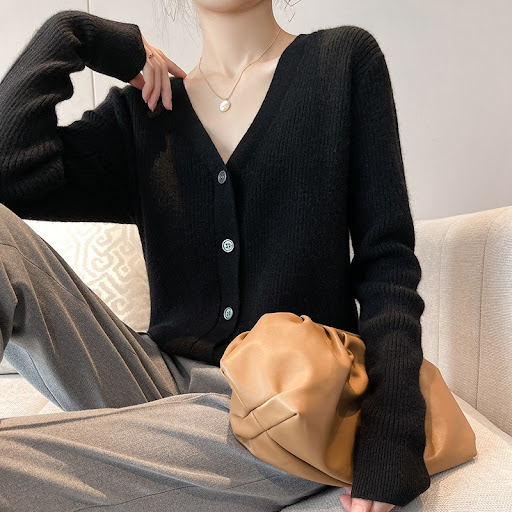Title 1, New V-neck Thick Knitted Cardigan Jacket Women