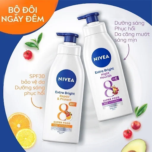 Sữa Dưỡng Thể NIVEA Sáng Da Ban Đêm từ 8 Super Foods (350 ml)