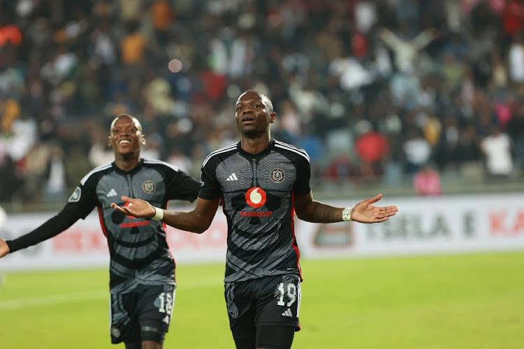 Tshegofatso Mabasa celebrates scoring his second goal for Pirates during the DStv Premiership match between Orlando Pirates and Chippa United at Orlando Stadium, Soweto.