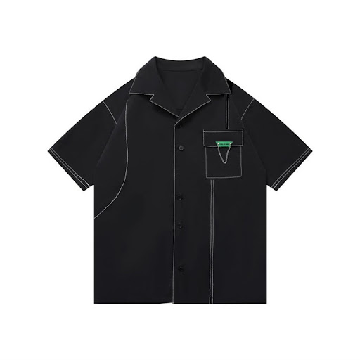 Title 4, Black lined unisex short sleeve t-shirt with si...