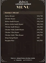 Zahra's Lucknow Darbar menu 2