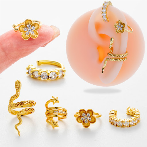 Title 6, Fashion Copper Inlaid Zircon Snake Flower Ear C...