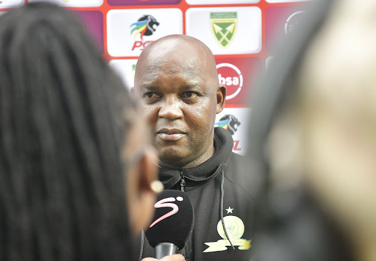 Mamelodi Sundowns coach Pitso Mosimane is interviewed after his team's 3-2 Absa Premiership defeat against Golden Arrows at Sugar Ray Xulu Stadium on Sunday.