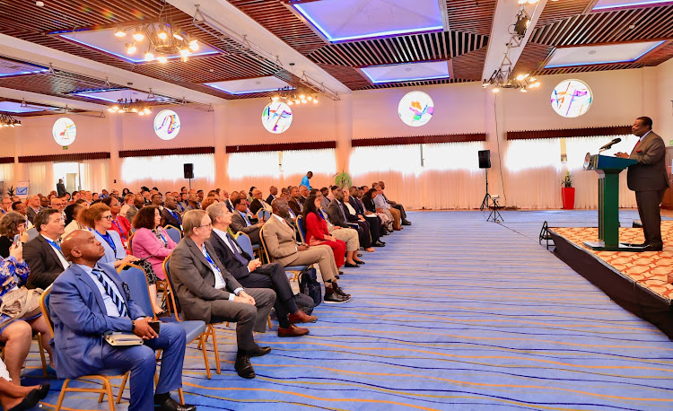 Prime Cabinet Secretary Musalia Mudavadi speaks while presiding over the official opening of the global operations and financing meeting of the United Nations Children’s Fund (UNICEF) in Nairobi, April 22, 2024.