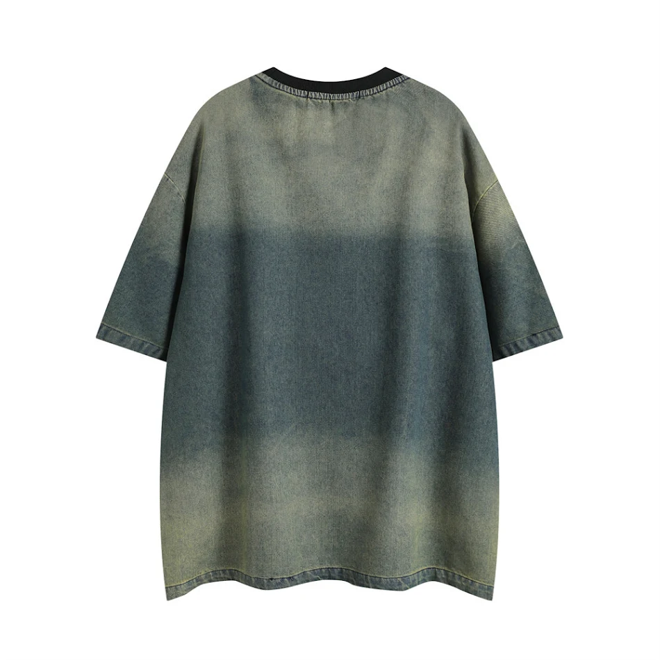 T-shirt Homme en Denim Tie-dye Dégradé Mode Été Confortable et Tendance Design Unique Idéale pour un Style Décontracté Moderne