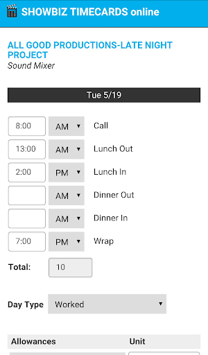 Showbiz Timecards Mobile