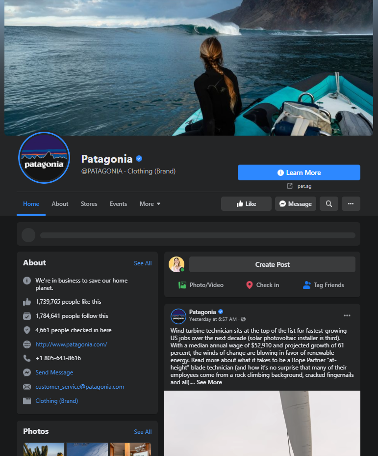 patagonia facebook page example