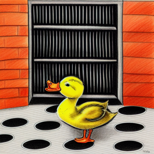 a duckling standing on a grate