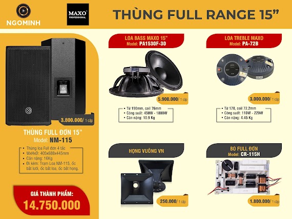 Thùng Loa Full Đơn 4 Tấc Nm - 115, Pa1530F - 30, Pa - 72B, Họng Vn, Cr - 115H