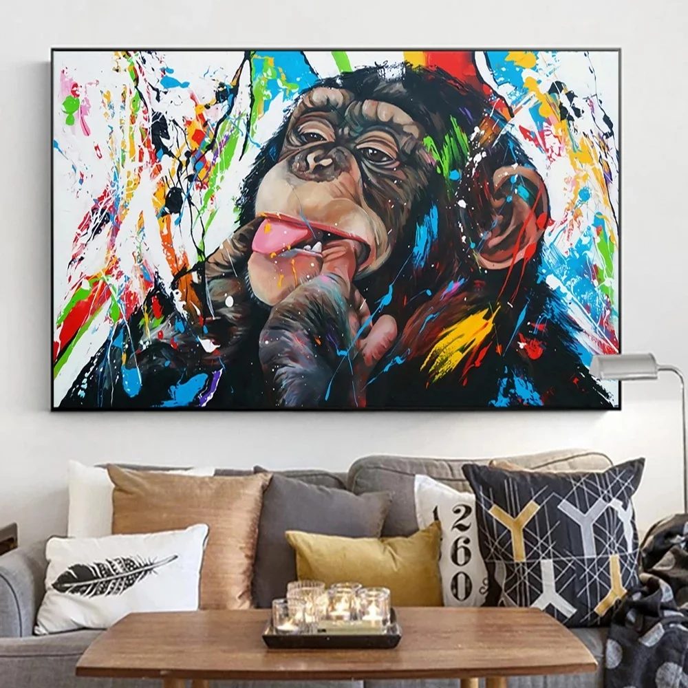 Title 6, Tableau Toile HD Singe Graffiti, une œuvre dar...