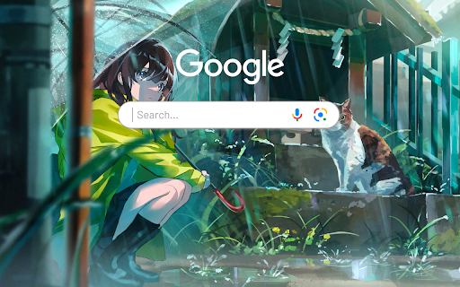 Anime Girl Cat Rain in Shrine - Anime Theme Preview 1