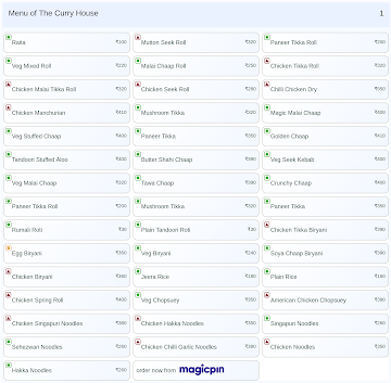 The Curry House menu 